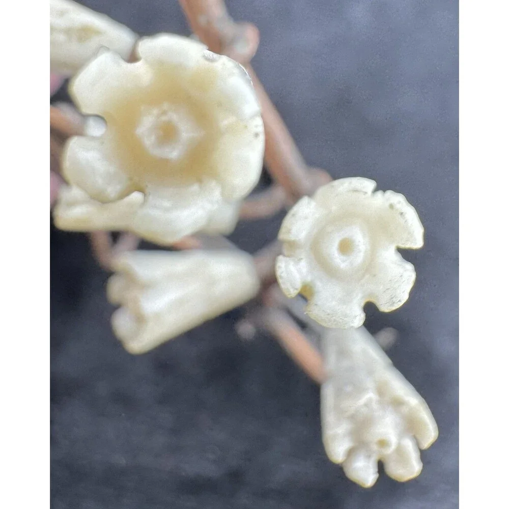 Antique Celluloid Brooch Copper Floral Branch Large Artisan 4.5”